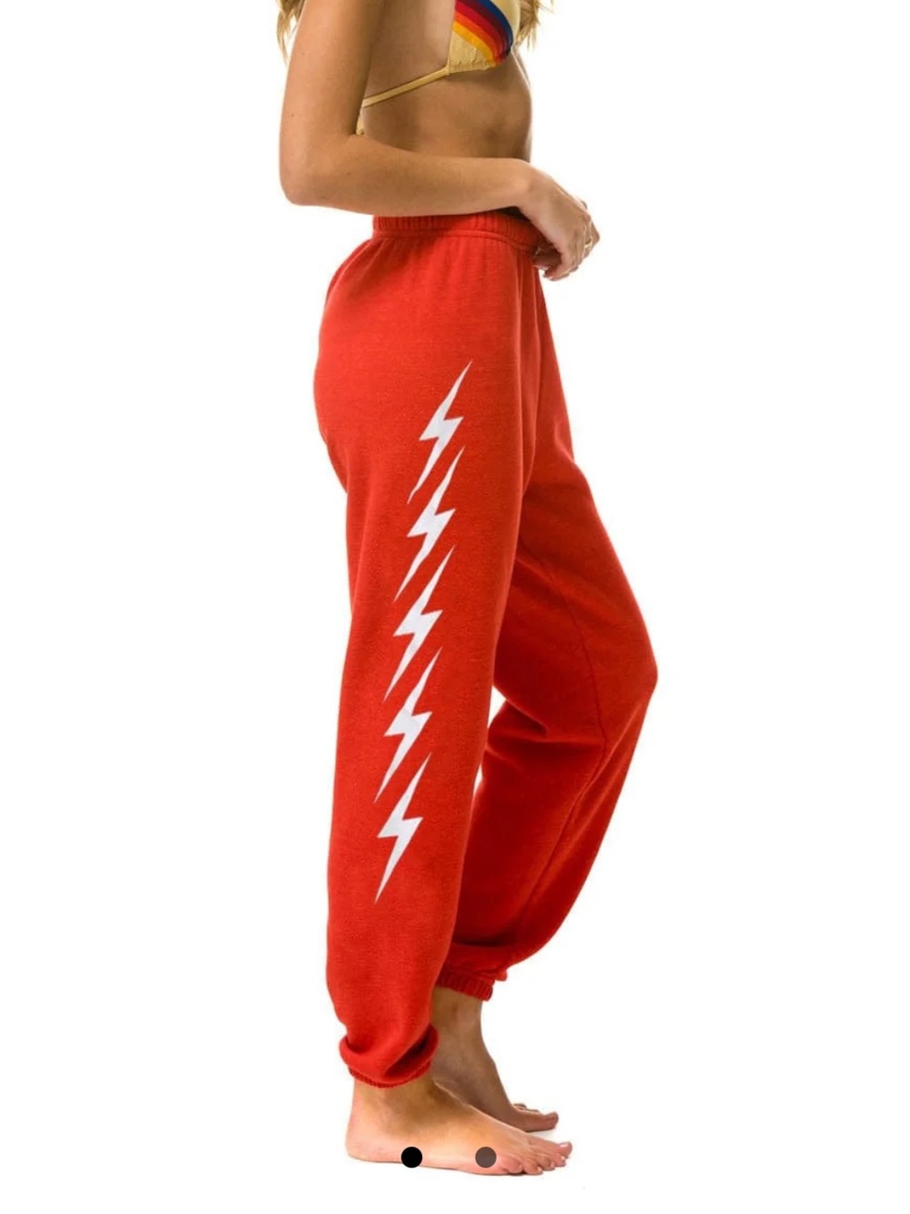 Aviator Nation Red Track Pants with White Lightning Bolts